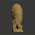 Golden Lion Sculpture Carving With Standing Pose And Shiny Ball On Base