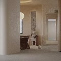 Cozy Warm Neutral Hotel Lobby With Zen Greenery And Elegant Curved Interior Design