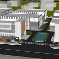 Modern Industrial Factory With Two Symmetric Buildings Central Water Pond Greenery And Pathway