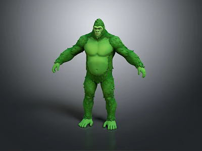 Green Muscular Gorilla Like Character Standing As Giant Mythical Creature 3d model