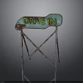 Vintage Drive IN Sign With Rusted Metal Stand And Retro Design Elements