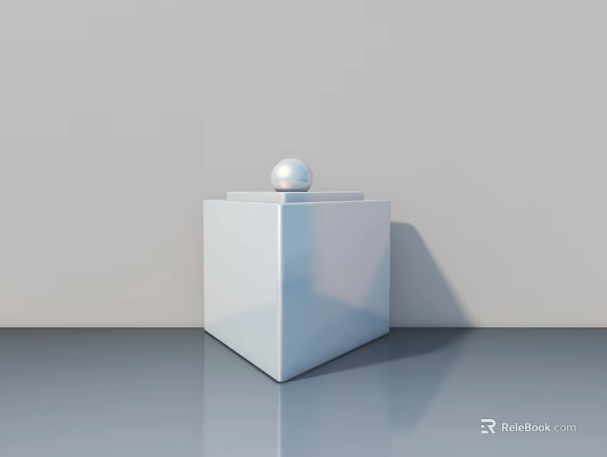 Modern White Sculpture Featuring Cube Pedestal and Sphere Top on Light Background 3d model