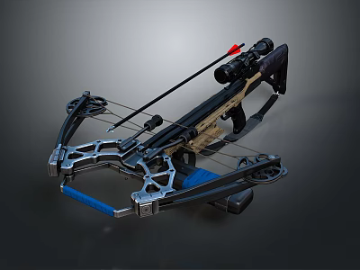 Advanced Modern Crossbow With Metal Frame Blue Grip And Tactical Scope 3d model