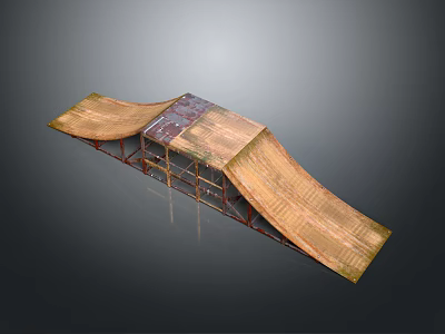 Wooden Skateboard Ramp Structure Featuring Two Slopes And Central Platform 3d model