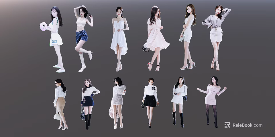 Multiple Women Showcasing Stylish Fashion Outfits With Dresses Skirts And Tops 3d model 