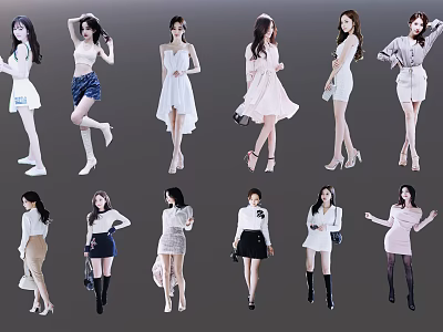 Multiple Women Showcasing Stylish Fashion Outfits With Dresses Skirts And Tops 3d model
