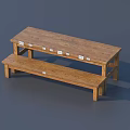 Wooden Dining Table And Bench Set With Simple Design For Home Interior Use