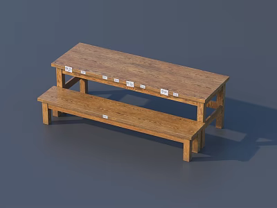 Wooden Dining Table And Bench Set With Simple Design For Home Interior Use 3d model