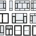 Various Design Casement Windows With Black Frames Clear Glass And Hinged Openings 3d model