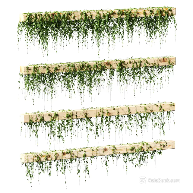 Lush Green Trailing Vines Hanging From Wooden Planks Home Decoration Design 3d model 