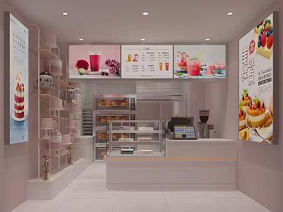 Bright Dessert Shop Interior With Display Cases Fresh Desserts And Colorful Drinks 3d model