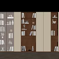 Modern Elegant Bookshelf Interior With Wooden Compartments Books Decorations And Lighting