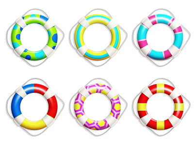 Colorful Swimming Pool Life Rings With Various Patterns For Water Sports 3d model