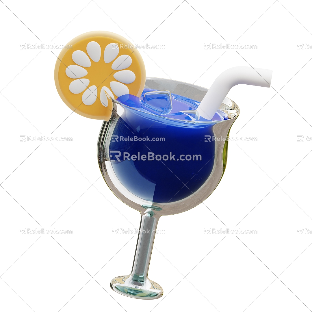 Modern Drink Glass Cocktail Lemon Juice Cartoon Glass 3d model