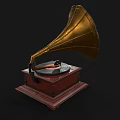 Vintage Daily Use Electrical Appliance Gramophone With Brass Horn Wooden Base And Vinyl Record