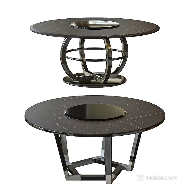 Modern Coffee Table With Black Marble Top And Geometric Metal Base 3d model 