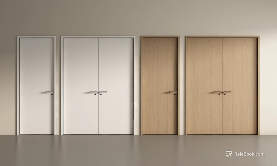 Modern Double Doors In White And Wooden Finish For Home Interior Design 3d model 