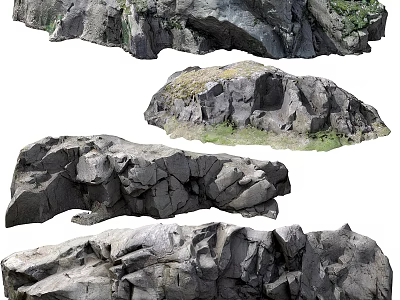 Natural Stone and Wood with Various Shapes Rough Textures and Green Grass 3d model