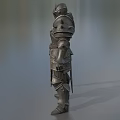 Game Movie Character In Spiked Dark Armor Holding Decorative Sword Medieval Fantasy Style