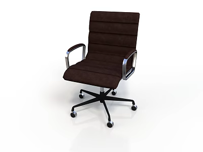 Brown Upholstered Office Chair With Metal Armrests And Five Wheel Base 3d model