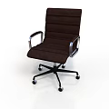 Brown Upholstered Office Chair With Metal Armrests And Five Wheel Base