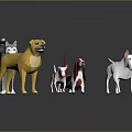 Colorful Cartoon Dog Models With Various Breeds And Reflections On Black Background