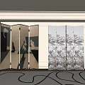 Folding Screen with Artistic Botanical And Animal Prints in Elegant Beige Living Room Interior