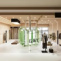Modern G&Y Clothing Store Interior Featuring Green Transparent Installation And Clothing Racks With Clothes