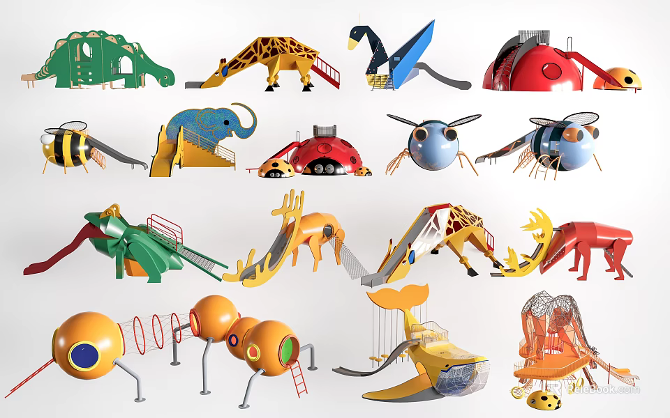 Colorful Animal Shaped Outdoor Playground Equipment with Slides and Climbing Structures for Kids 3d model 