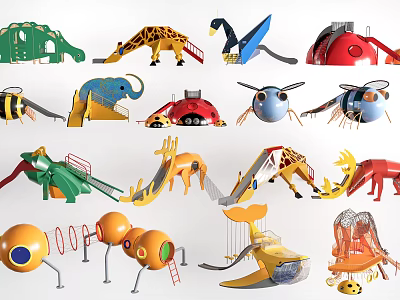Colorful Animal Shaped Outdoor Playground Equipment with Slides and Climbing Structures for Kids 3d model