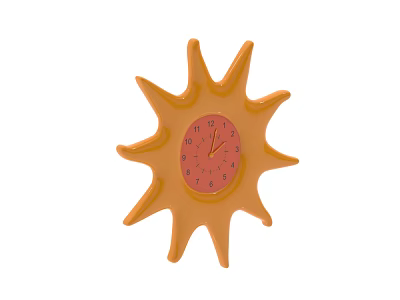 Vibrant Sun Shaped Wall Clock With Pink Dial And Numbers For Home Decoration 3d model