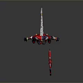 Futuristic Game and Movie Character With Red and Black Costume Jester Hat And Mechanical Armor