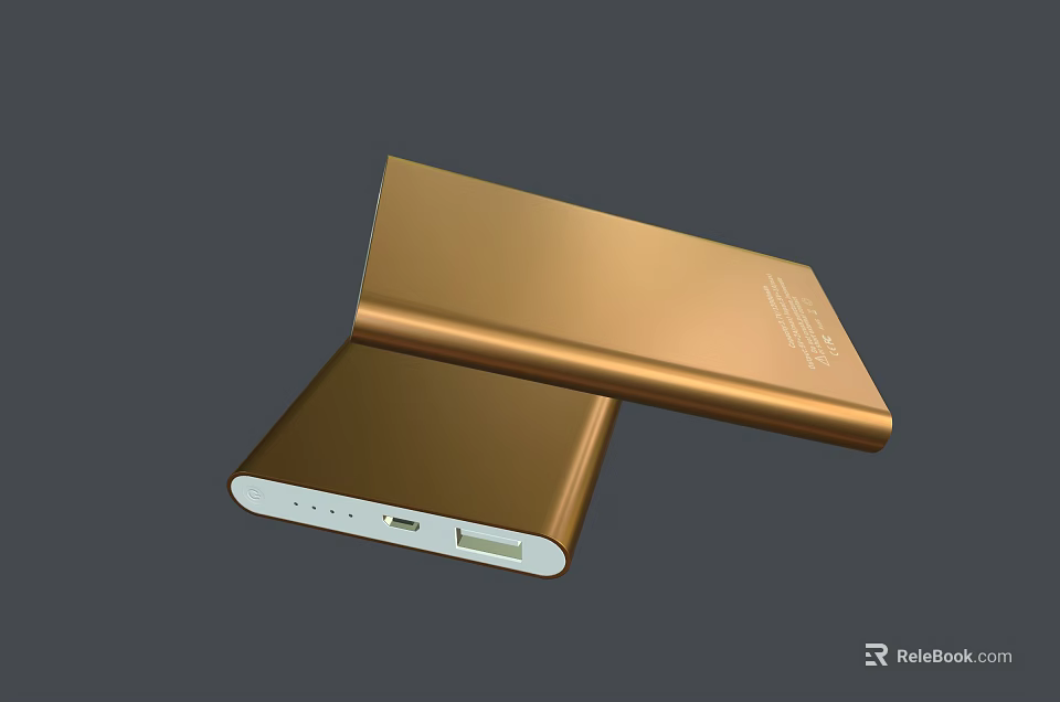 Portable Golden Power Bank Pair With USB Ports For Mobile Devices Charging 3d model 