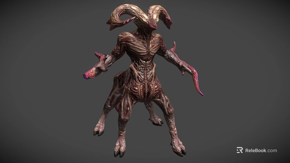 Mythical Monster With Ram Horns Muscular Textured Body Multiple Limbs And Sharp Claws 3d model 