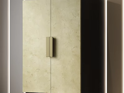 Modern Beige Wardrobe With Double Doors Minimalist Design And Sleek Metal Handles 3d model