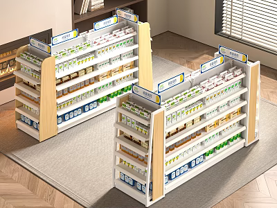 Pharmacy Interior With Organized Shelves Stocked With Medicines And Clear Labels 3d model