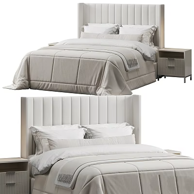 Retro double bed qween tufted striped bedding bedroom 3d model