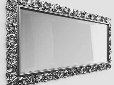 Elegant Silver Mirror with Ornate Decorative Frame and Intricate Patterns 3d model
