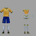 Men's and Women's Brazilian Football Uniforms Yellow Jersey Blue Shorts Socks and Shoes