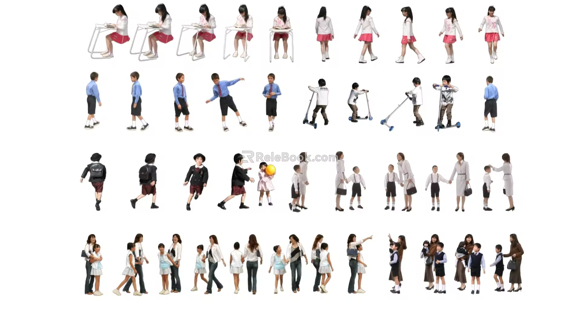 2D character parent-child family combination multiplayer 3d model