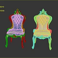 Elegant Classic Carved Chairs With Blue Gray Diamond Tufted Upholstery And Ornate Legs