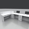 White L shaped Functional Desk With Drawers Cabinets And Computer Monitors 3d model