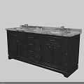 Dark Wood Bathroom Vanity With Double Sinks Marble Countertop And Storage Drawers