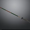 Traditional Spear Weapon With Green Red Shaft And Metal Spearhead Design
