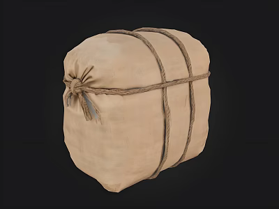 Natural Hemp Sack Tied with Thick Ropes in Rustic Style on Black Background 3d model