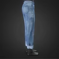 Blue Denim Jeans With Cuffed Hem Displayed By Model On Black Background 3d model