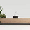 Modern Wooden Landscape Bench with Green Plants Black Tray and Wine Glass