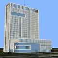Modern High Rise Office Building With Glass Curtain Wall And Landscaped Surroundings
