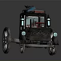 Vintage Style Carriage With Black Body Wheels Lanterns And Red Top Decoration