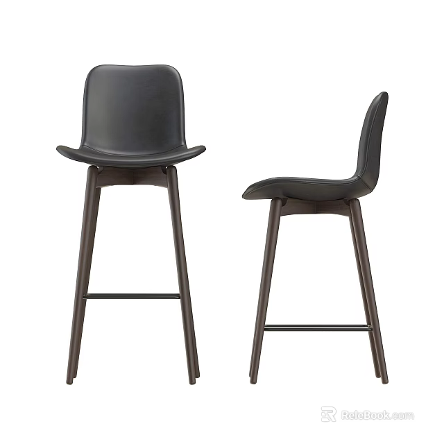 Modern Black Bar Stools With Dark Wooden Legs And Sleek Design 3d model 